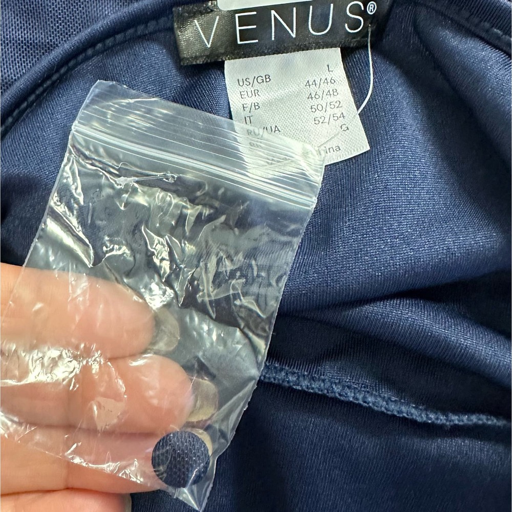 Venus Women’s Sz Lg High Collar Navy Ruched Sleeveless Blouse NWOT, V501 - Picture 12 of 14